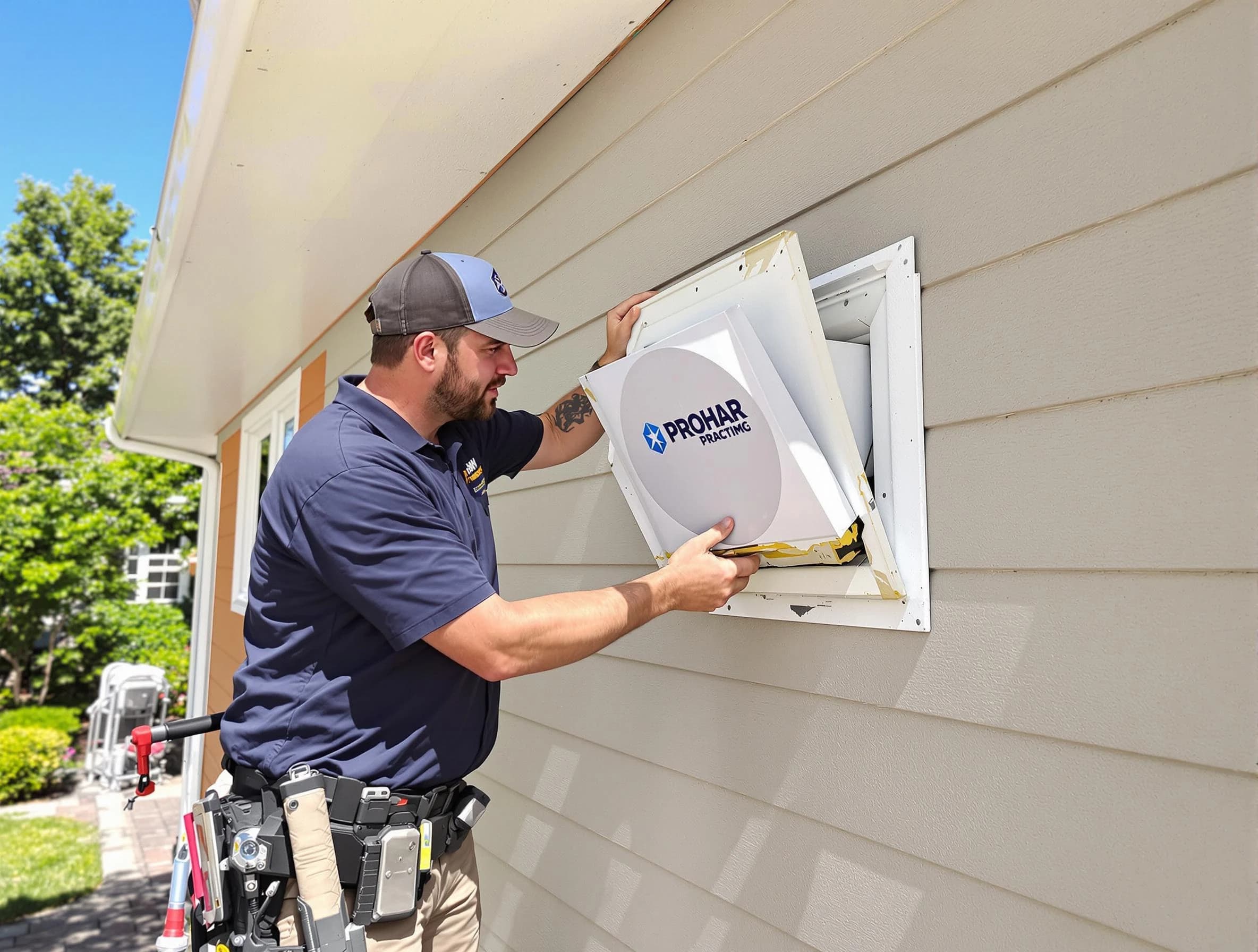 Montevallo Dryer Vent Cleaning technician installing a new protective dryer vent cover on a home in Montevallo