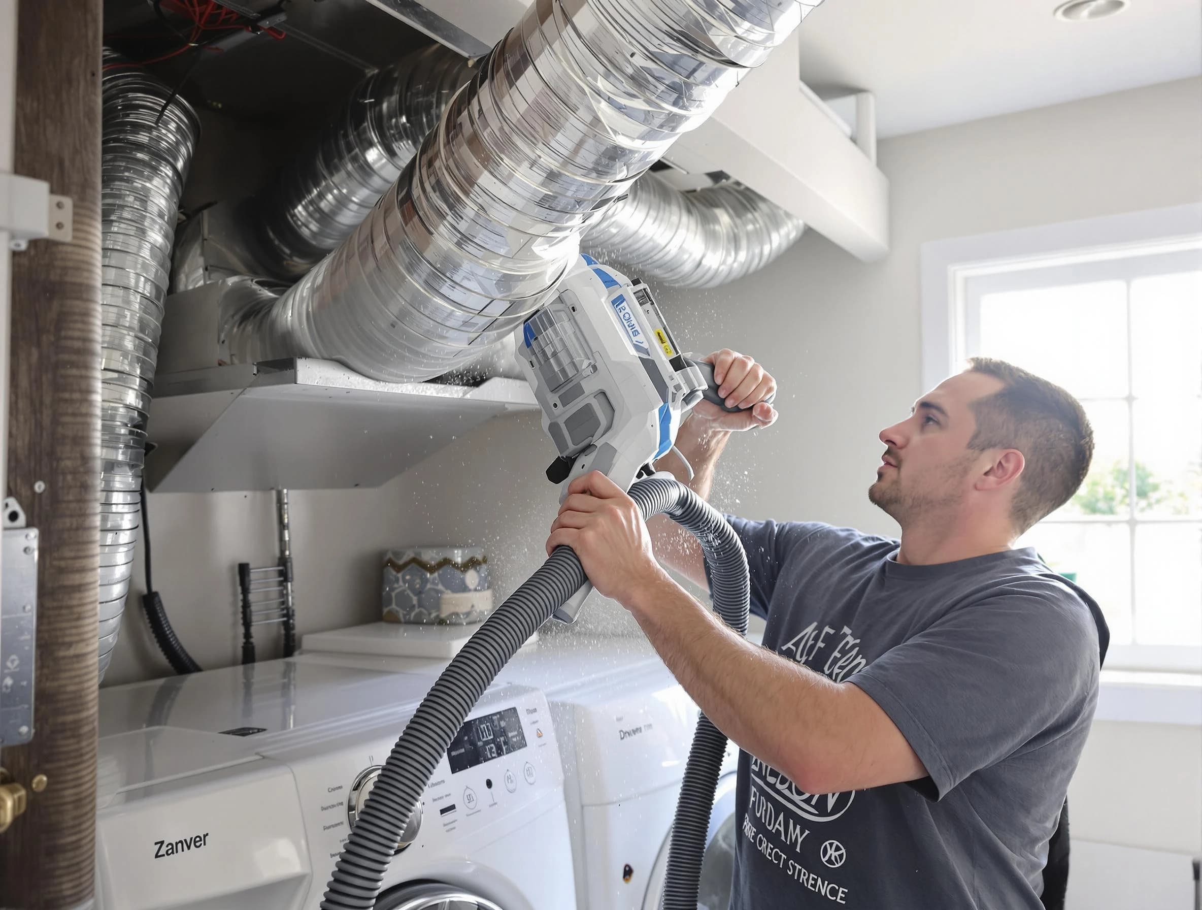 Montevallo Dryer Vent Cleaning specialist cleaning deep within a dryer vent duct system in Montevallo
