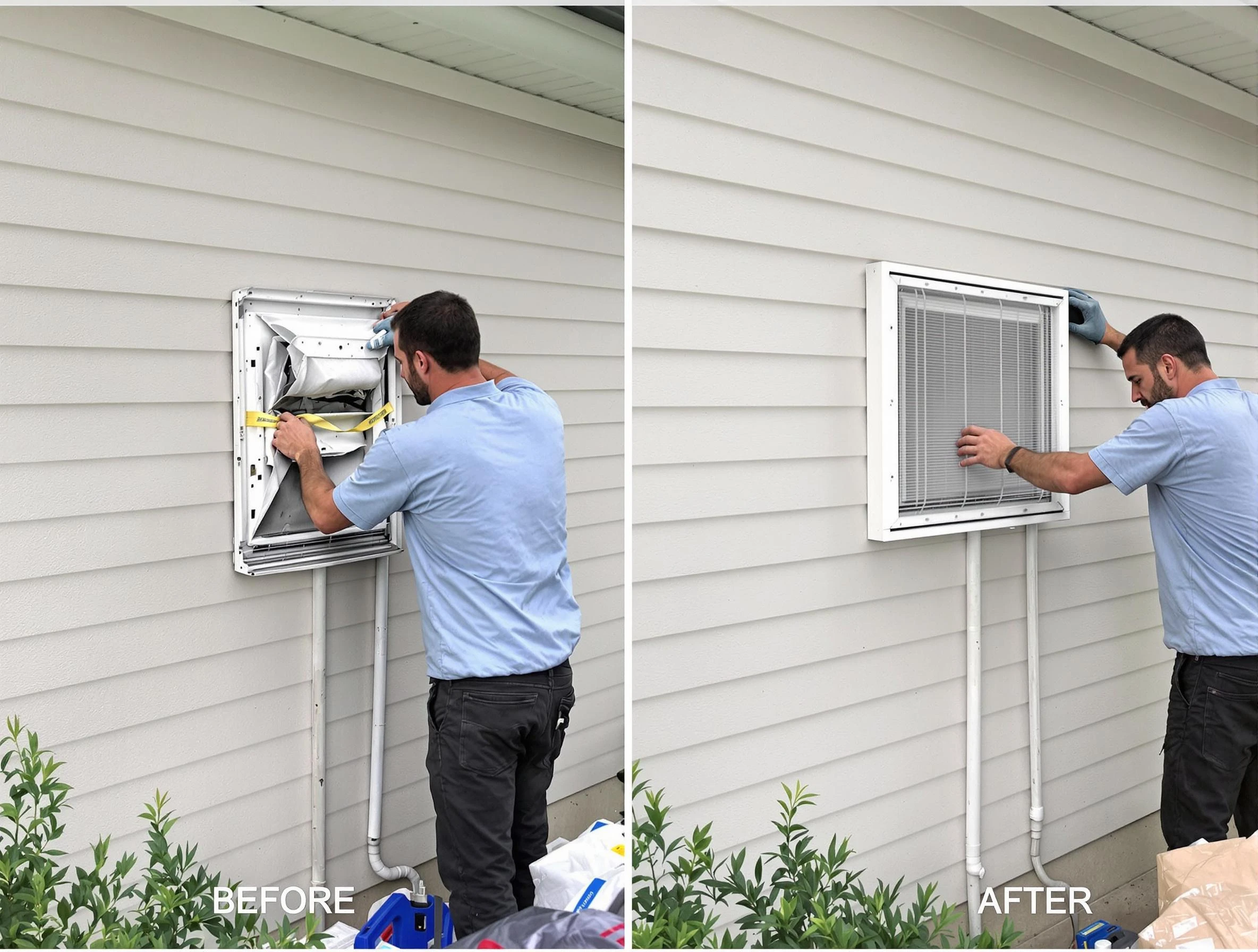 Montevallo Dryer Vent Cleaning technician installing high-quality dryer vent cover at a residential property in Montevallo