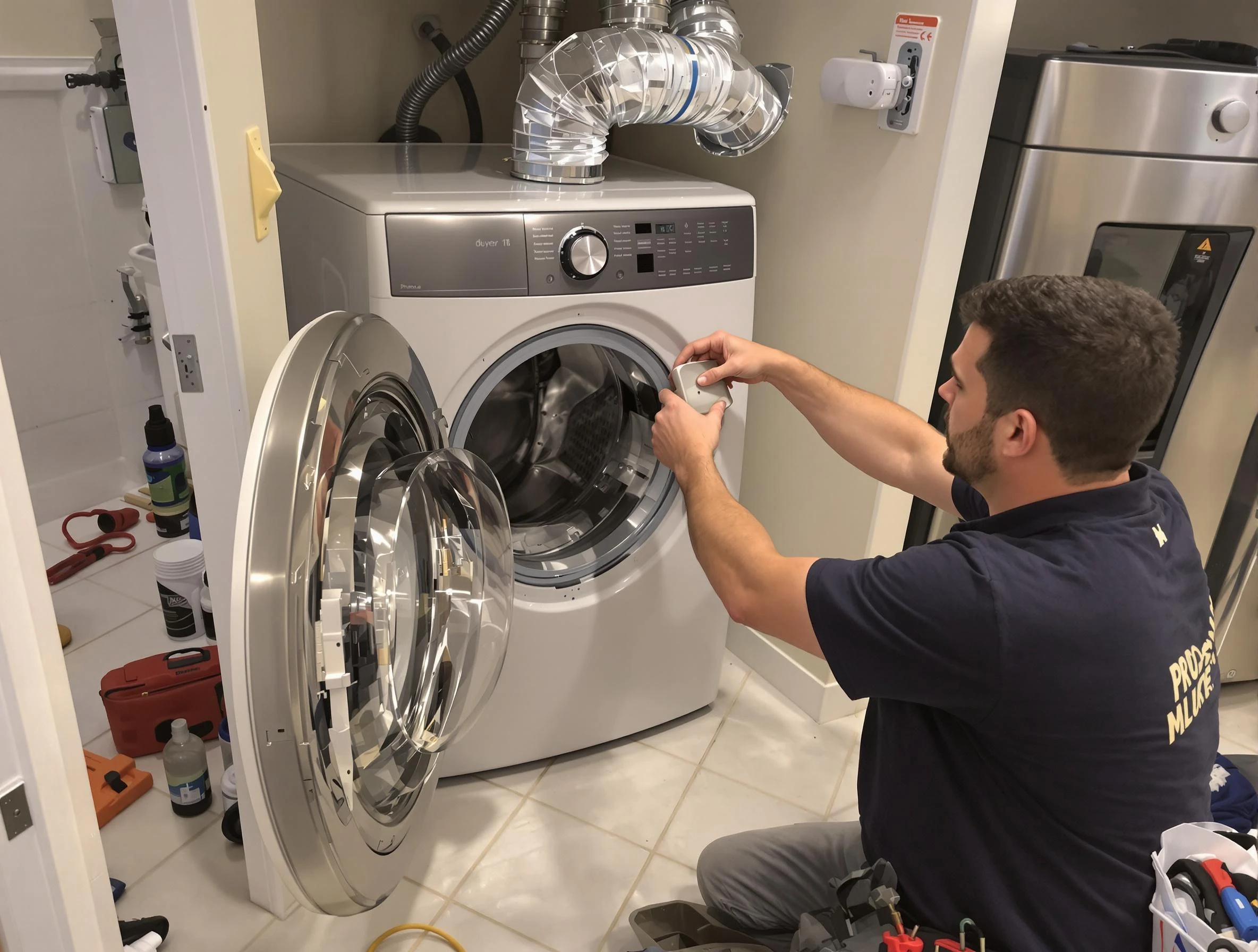 Montevallo Dryer Vent Cleaning technician performing precise dryer vent hose installation in Montevallo